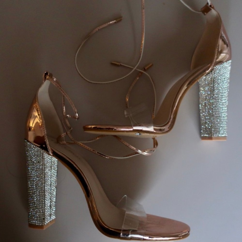 Lace up bling rose/gold heels